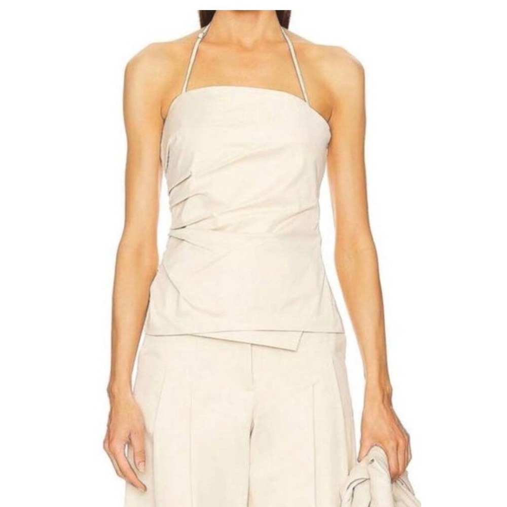 ALC Women Cream Ruched Asymmetrical Halter Top Sleeveless Blouse Cream S